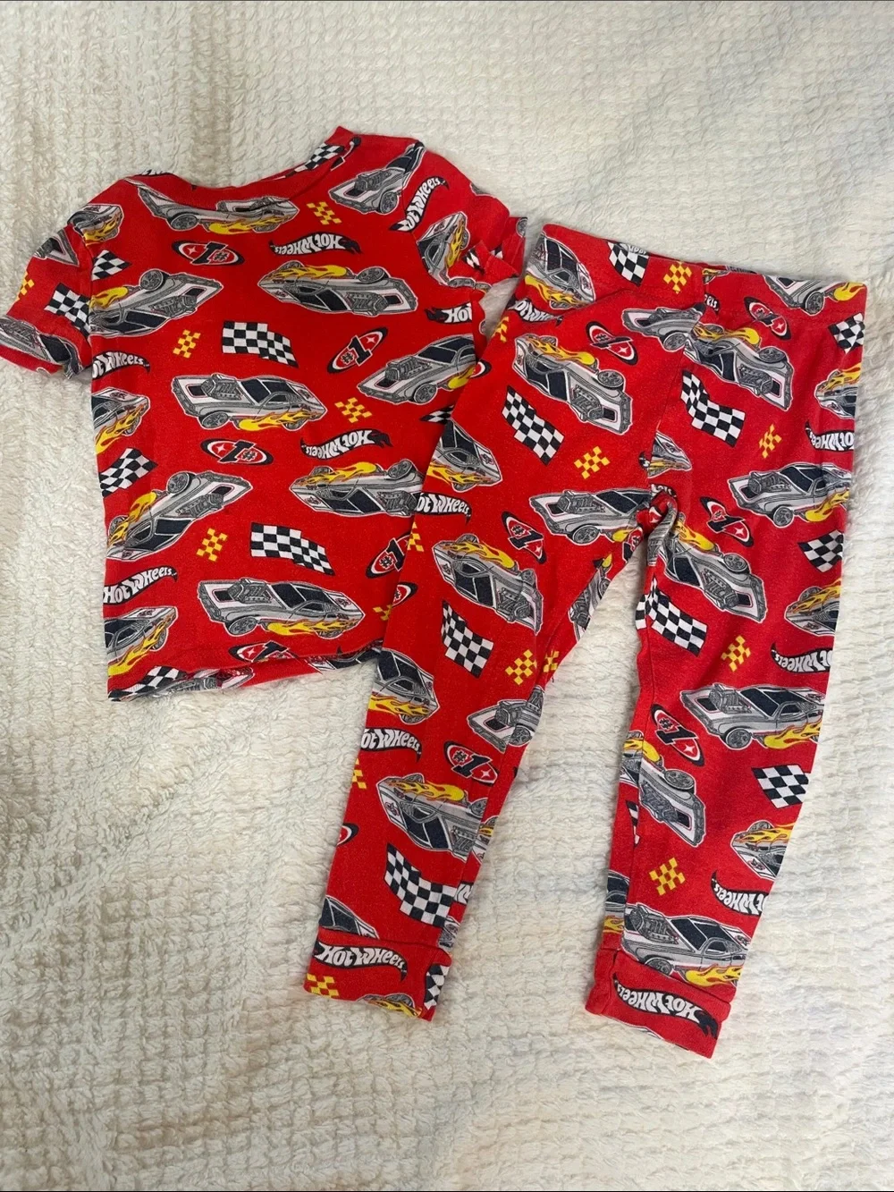 Hot Wheels Red Car & Black-White Checkered Kids Pajama Set